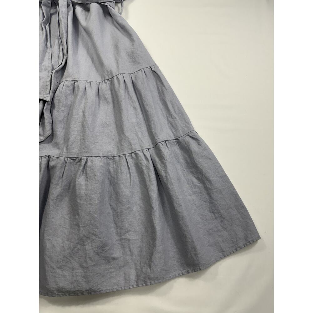 Nicole Miller Linen Blend One Shoulder Ruffle Chambray Midi Dress Size M - Picture 4 of 9